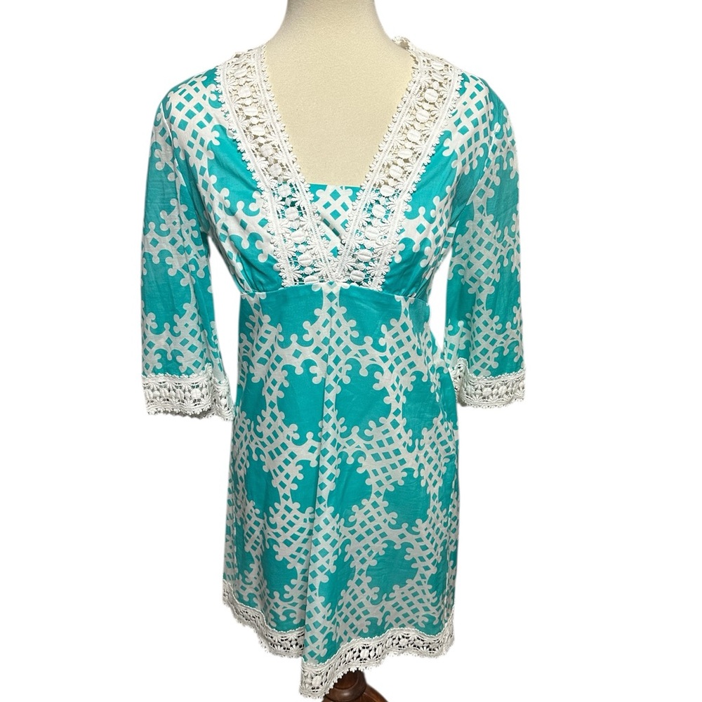 The Original Milly of New York Aqua White Lace Cabana Cover Up Dress Size 10 - Picture 1 of 8